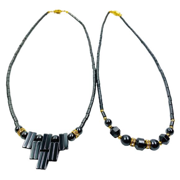 Fashion Charcoal Gold Beaded Set A Necklaces Lot of 2 - Picture 1 of 5